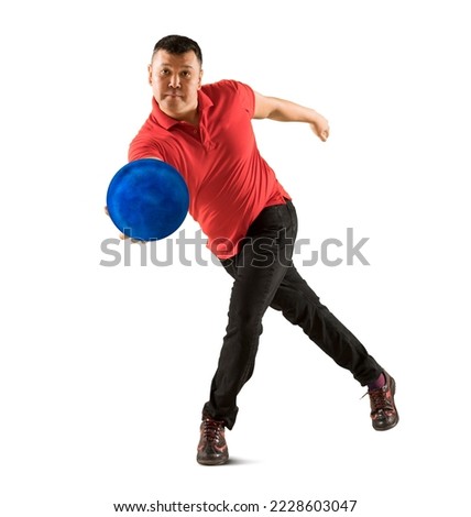 Professional bowling player in action. Isolated on white background