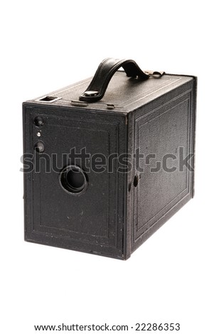 Classic vintage film box camera isolated on white background