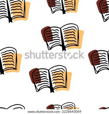 Seamless pattern Doodle open book with bookmark