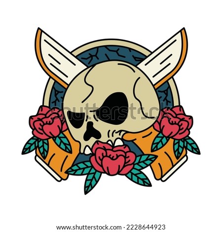 Skull Flower graphic illustration vector art t-shirt design