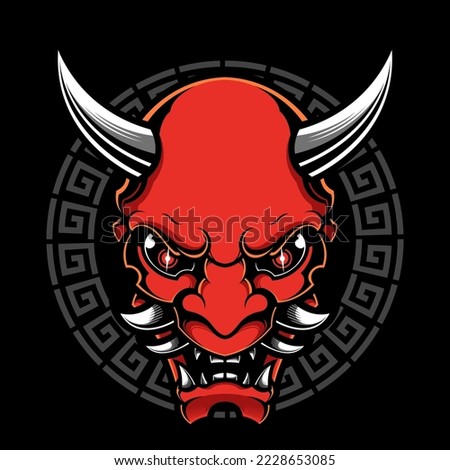 Japanese Oni mask head logo illusration
