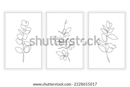 Elegant plant and leaves in one line art style. Continuous line art in minimalistic for logo and printable design. vector illustration.