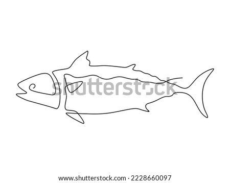 set of sea food and sea life line art , continuous line. for logo design. tuna fish