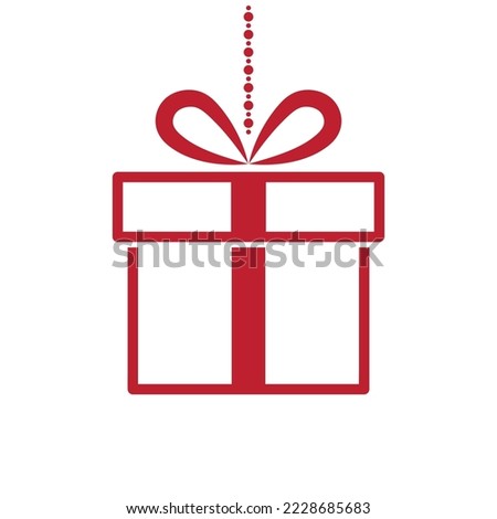 hanging gift box with bow, christmas decorations, red design element, simple vector illustration