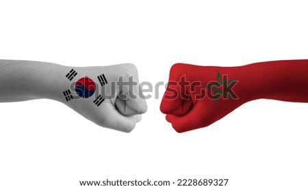 Morocco VS south korea hand flag Man hands patterned 
