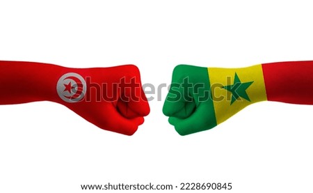 Senegal VS Tunisia hand flag Man hands patterned  