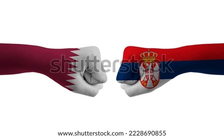Serbia VS Qatar hand flag Man hands patterned  