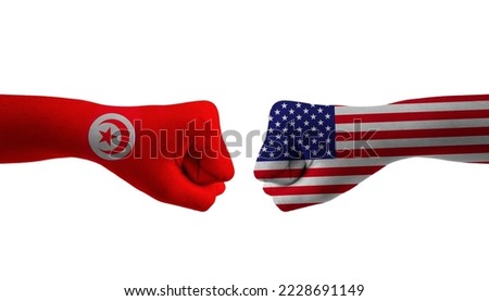 United States VS Tunisia hand flag Man hands patterned