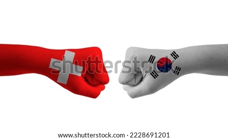 south korea VS switzerland hand flag Man hands patterned  