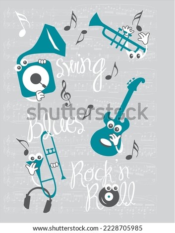 Jazz musical instruments vector- Swing Blues Rock’n Roll