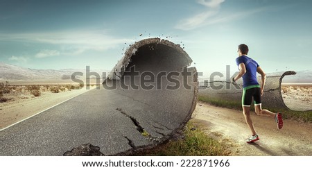 Runner. The road are being parted. Royalty-Free Stock Photo #222871966