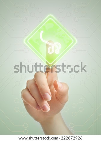 Hand pushing ebola button