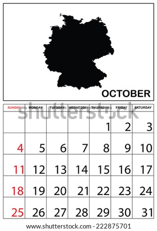 A 2015 Calendar with the country of Germany - October