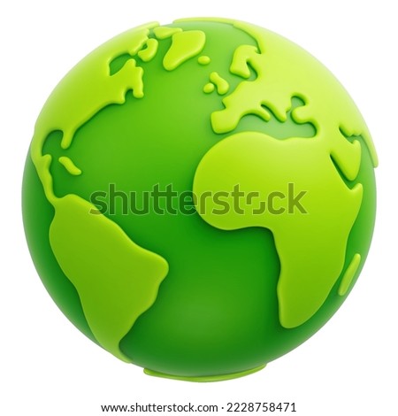 Green cartoon planet Earth 3d vector icon on white background. Earth Day. Green planet. Ecological concept. Mother Nature. Vector illustration