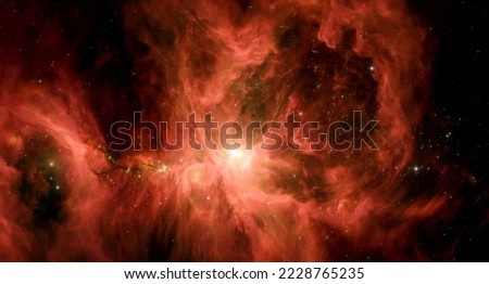 The Orion nebula, stars in orbit. Massive constellation of stars. Digitally enhanced. Elements of this image furnished by NASA. Royalty-Free Stock Photo #2228765235