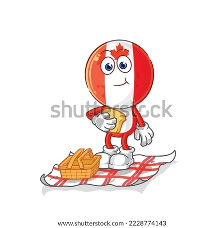 the canada flag head on a picnic cartoon. cartoon mascot vector