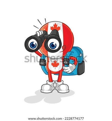 the canada flag head with binoculars character. cartoon mascot vector