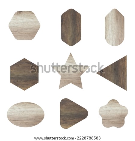 Set of sale tags wood texture background. Wooden price and discount labels stickers, isolated on white background with Clipping paths for design work empty 