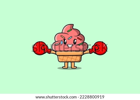 Cute Ice cream mascot cartoon playing sport with boxing gloves and cute stylish design