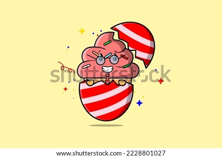 Cute cartoon Ice cream character coming out from easter Ice cream look so happy illustration