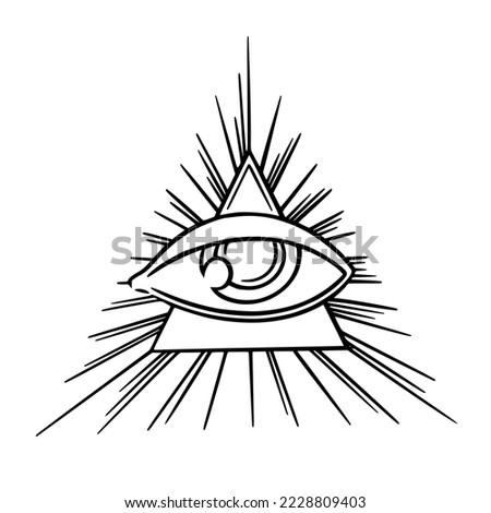 Illuminati eye of free mason secret society. Tarot all seeing third eye in triangle with rays. Vector illustration isolated in white background