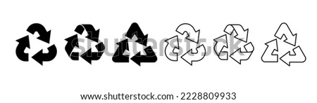 Three arrows triangle rotation. Circulation and recycling concept. Solid icon and outline icon.