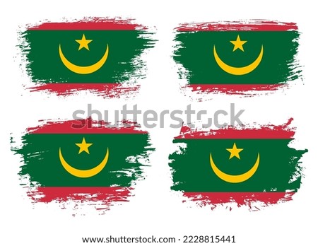 Artistic Mauritania country brush flag collection. Set of grunge brush flags on a solid background