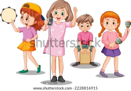Kids music band cartoon character illustration