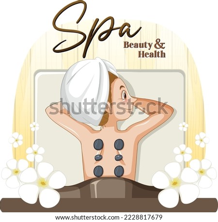 Spa beauty and health text with spa woman illustration
