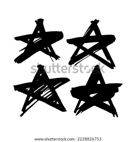 Star. Hand drawn paint object for design use. Abstract brush drawing. Vector art illustration grunge star. Isolated on white background.