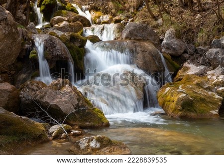 detail of waterfall on mountain canyon