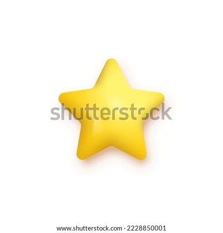 3d gold rating star vector illustration. Realistic golden glossy metal or plastic badge of positive customer feedback or good review, shiny yellow award for winner with best results isolated on white.