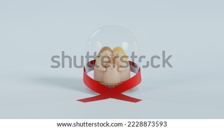 Wooden dolls in a glass dome. Red Ribbon. Royalty-Free Stock Photo #2228873593