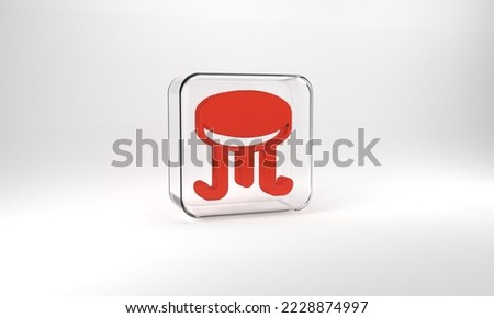 Red Coffee table icon isolated on grey background. Street cafe. Glass square button. 3d illustration 3D render.