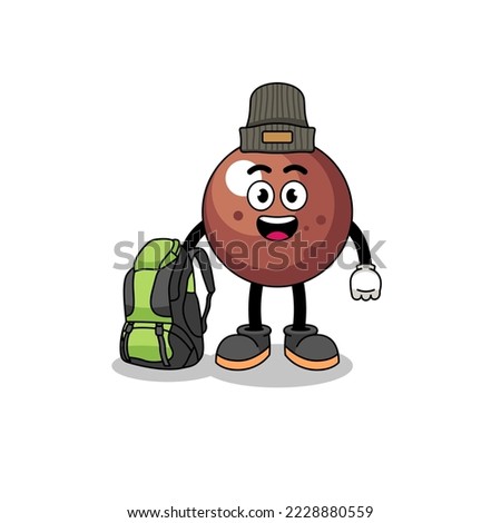 Illustration of chocolate ball mascot as a hiker , character design