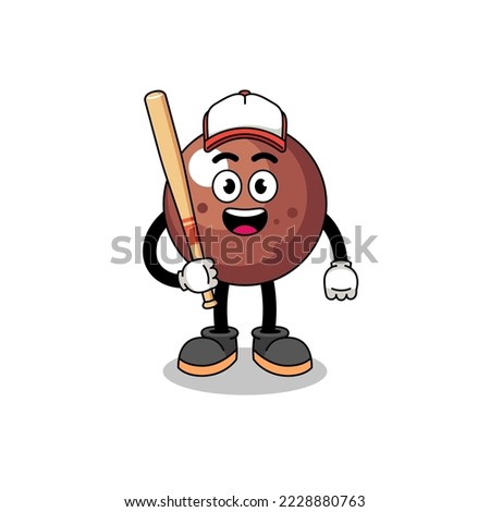 chocolate ball mascot cartoon as a baseball player , character design