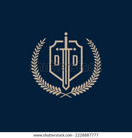 Initial DD elegant sword and shield icon vector template