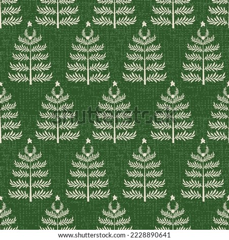 Seamless french farmhouse linen printed winter damask green background. Provence blue gray linen pattern texture. Shabby chic style festive snowy christmas Royalty-Free Stock Photo #2228890641