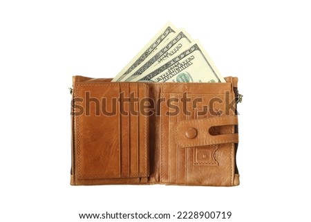 Leather wallet on a light background. Brown wallet.