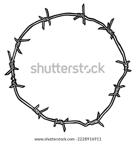 Barbed wire circle vector illustration - Out line Royalty-Free Stock Photo #2228916911