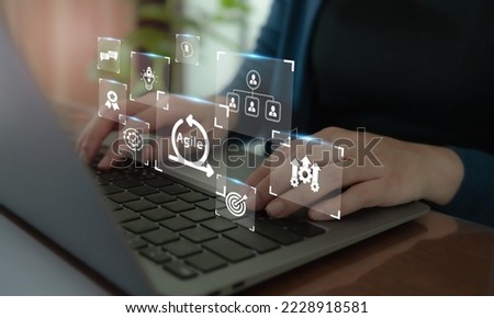 Agile management, the principles of agile software development and lean management to various management processes, product development lifecycle  and project management. Change driven concept. Royalty-Free Stock Photo #2228918581