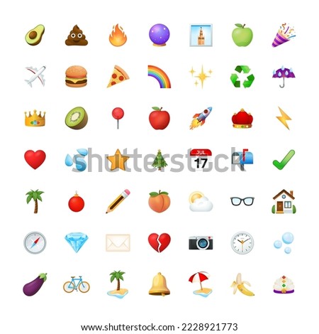 Emoji vector set. Food and drink, places and travel, activities, objects .