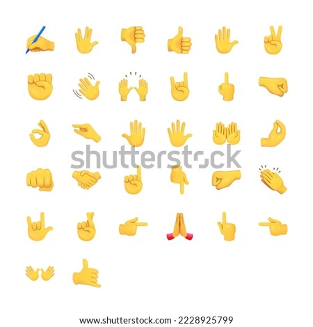 Human hands vector emoji set. Finger gestures. Open palm with fingers, hands with fingers, closed palm. Royalty-Free Stock Photo #2228925799