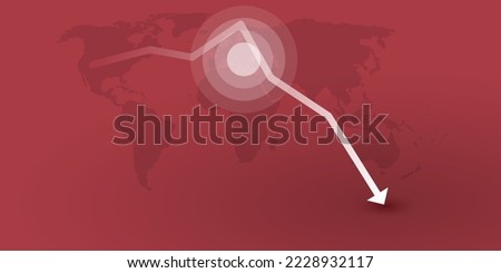 Global Economic Down Fall Due to War, Inflation and Energy Crisis - Design Concept with Red World Map, Graph, Chart, Diagram Showing Steep Falling, Sharp Decrease of Profit or Results - Vector Design Royalty-Free Stock Photo #2228932117