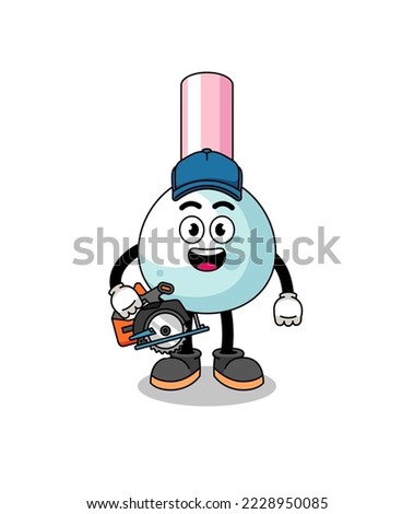 Cartoon Illustration of cotton bud as a woodworker , character design