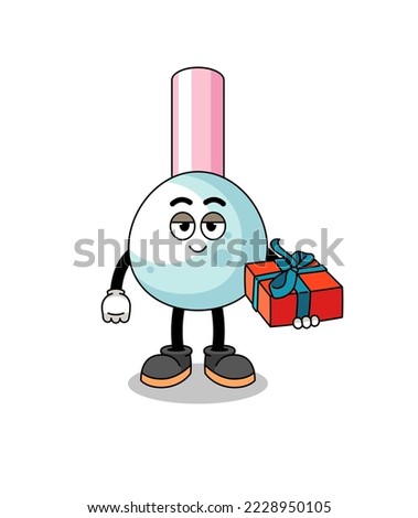 cotton bud mascot illustration giving a gift , character design