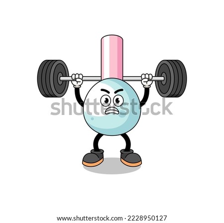 cotton bud mascot cartoon lifting a barbell , character design