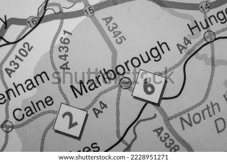 Marlborough, United Kingdom atlas map town name - black and white