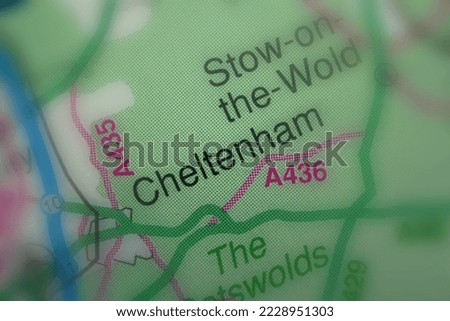 Cheltenham, United Kingdom atlas map town name - tilt-shift