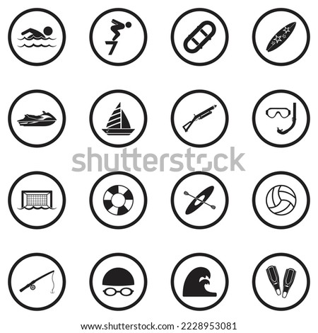 Water Sports Icons. Black Flat Design In Circle. Vector Illustration.